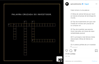 Exemplo XP Investimentos de relacionamento nas redes sociais